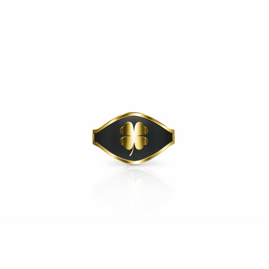 Cigar Band Symbol Ring, four leaf clover | 14K Gold Black Night Ring {{ catogery }} {{ Collections }}