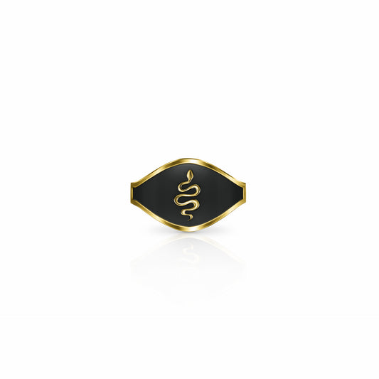 Cigar Band Symbol Ring, serpent | 14K Gold Black Night Ring {{ catogery }} {{ Collections }}