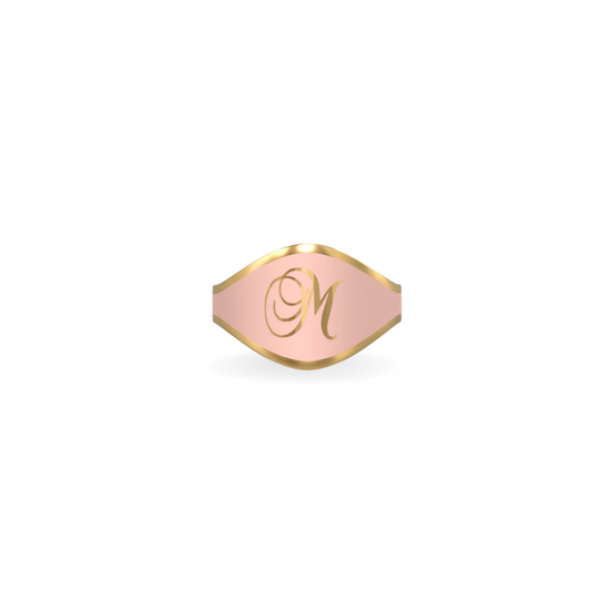 Cigar Band Initial Ring in Rose Petal Enamel | 18K Gold