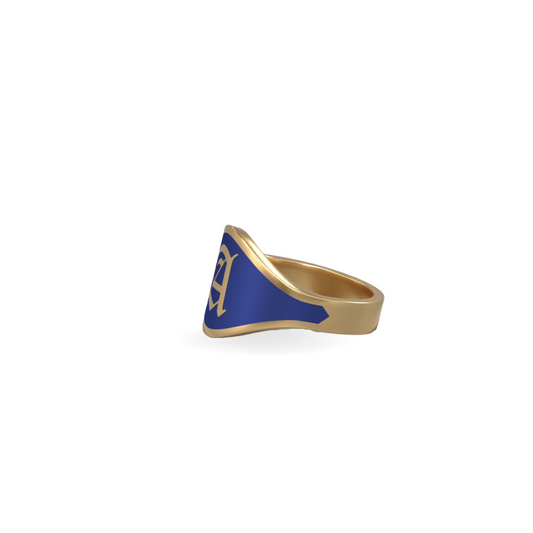 Cigar Band Initial Ring in Royal Blue Enamel | 18K Gold