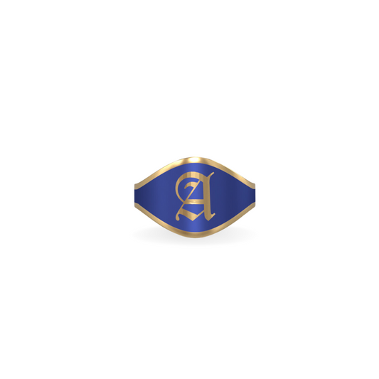 Cigar Band Initial Ring in Royal Blue Enamel | 18K Gold