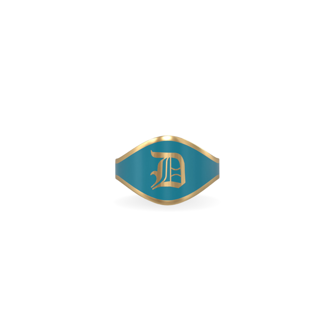 Cigar Band Initial Ring in Seafoam Green Enamel | 18K Gold