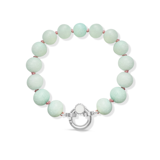 Large Colored Jade Beaded Bracelet Strand | Sterling Silver