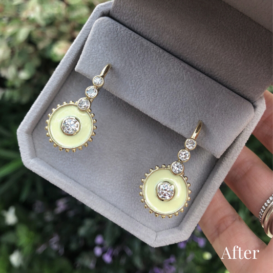 Custom Order | Orbit Diamond Drop Earrings in Soft Cream Enamel