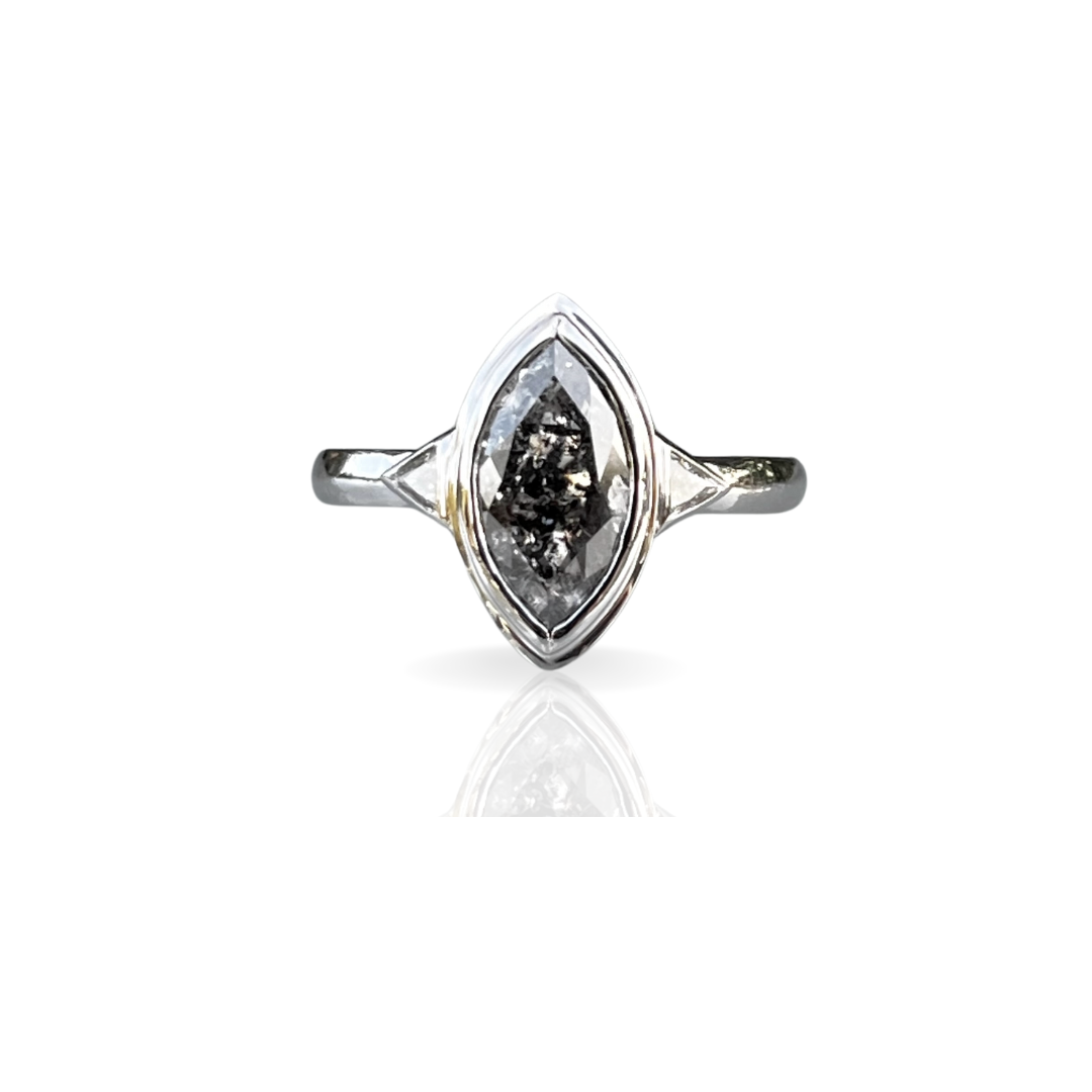 Custom Order | Salt & Pepper Marquise Diamond Engagement Ring