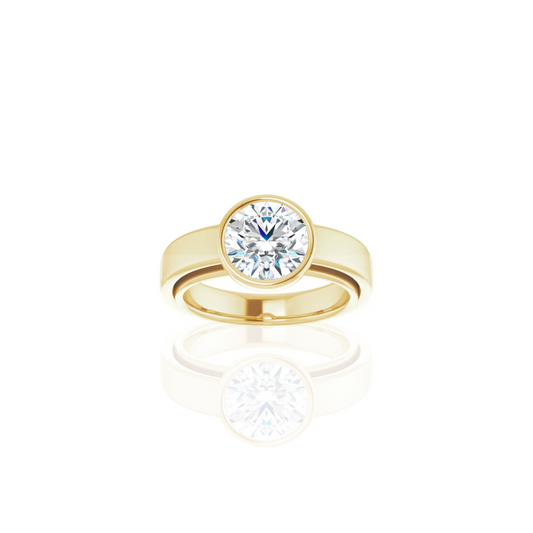 Raised Bezel | Wide Band | Solitaire Engagement Ring