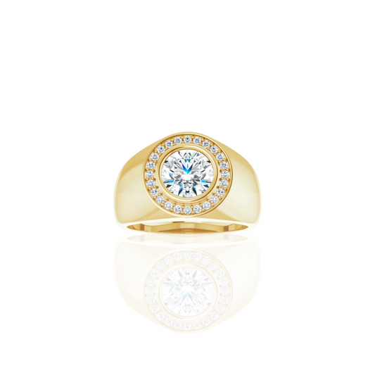 Wide Band | Halo Signet | Diamond Wedding Ring