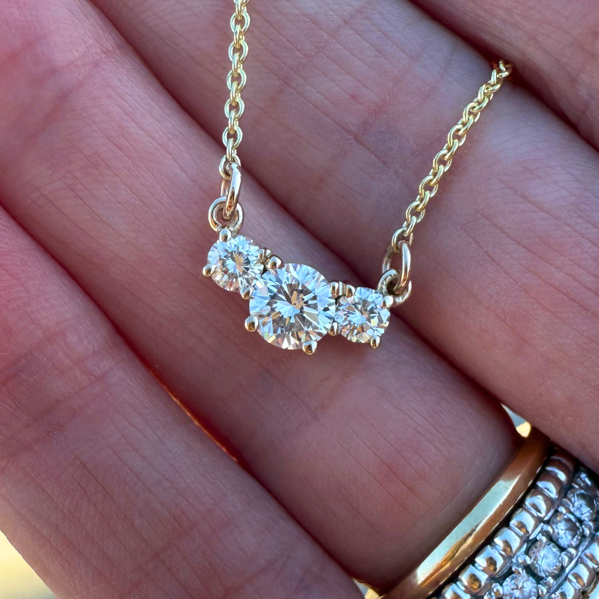 Custom Order | 3 Stone Diamond Necklace Rings {{ catogery }} {{ Collections }}