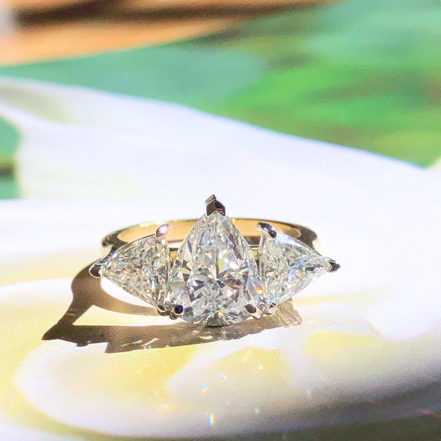 Custom Order | 3 Stone Pear Shape Diamond Engagement Ring