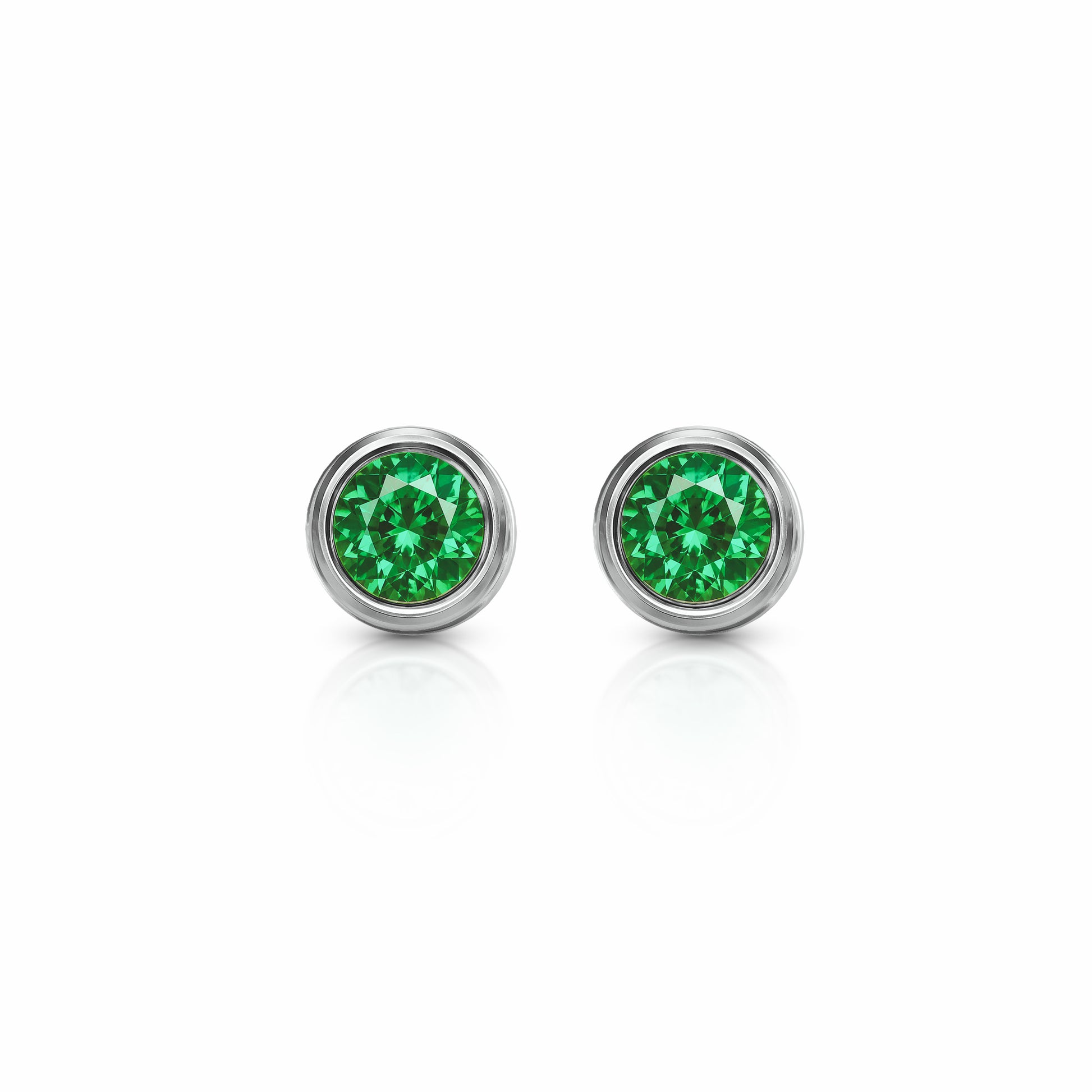 Orbit Bezel Stud Gemstone Earrings | 14K Gold 2.00 carat total weight 14K White Gold Lab Grown Emerald {{ catogery }} {{ Collections }}