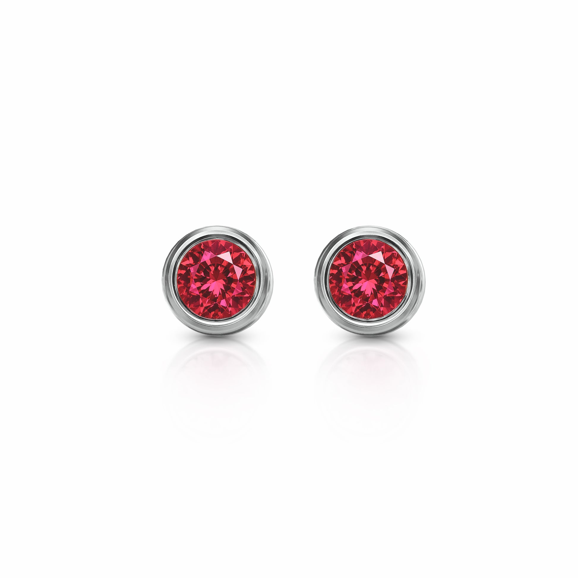 Orbit Bezel Stud Gemstone Earrings | 14K Gold 2.00 carat total weight 14K White Gold Lab Grown Ruby {{ catogery }} {{ Collections }}