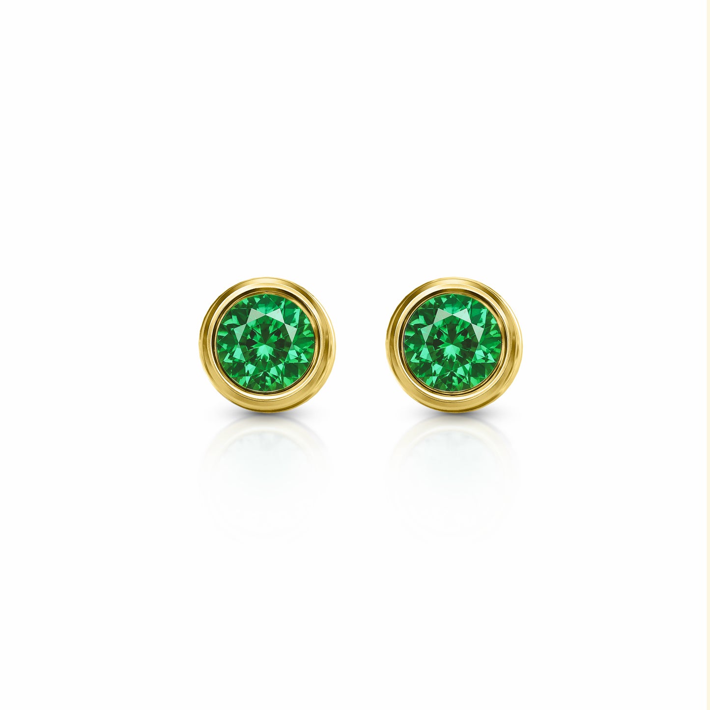 Orbit Bezel Stud Gemstone Earrings | 14K Gold 2.00 carat total weight 14K Yellow Gold Lab Grown Emerald {{ catogery }} {{ Collections }}