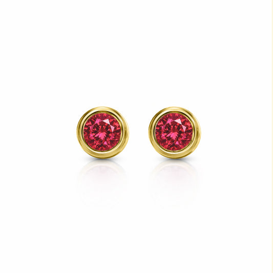 Orbit Bezel Stud Gemstone Earrings | 14K Gold 2.00 carat total weight 14K Yellow Gold Lab Grown Ruby {{ catogery }} {{ Collections }}