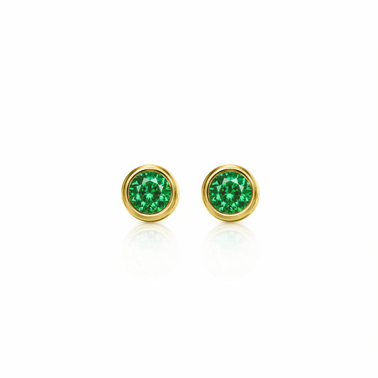 Orbit Bezel Stud Gemstone Earrings | 14K Gold 1.00 carat total weight 14K Yellow Gold Lab Grown Emerald {{ catogery }} {{ Collections }}