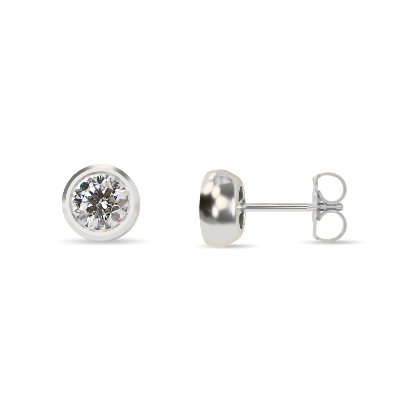 Cushioned Bezel Lab Grown Round Diamond Stud Earrings | 18K Gold
