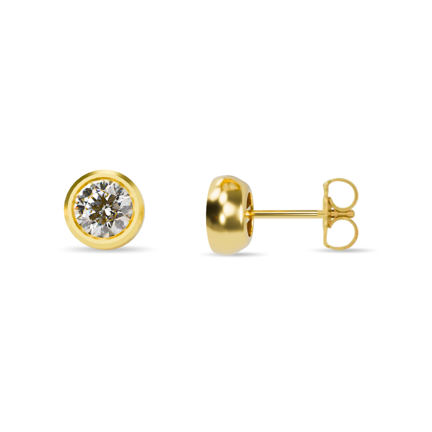 Cushioned Bezel Lab Grown Round Diamond Stud Earrings | 18K Gold