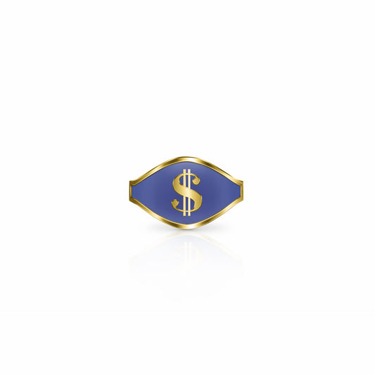 Cigar Band Symbol Ring, dollar sign | 14K Gold Royal Blue Ring {{ catogery }} {{ Collections }}