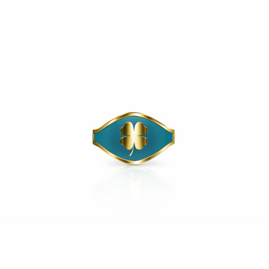 Cigar Band Symbol Ring, four leaf clover | 14K Gold Seafoam Green Ring {{ catogery }} {{ Collections }}