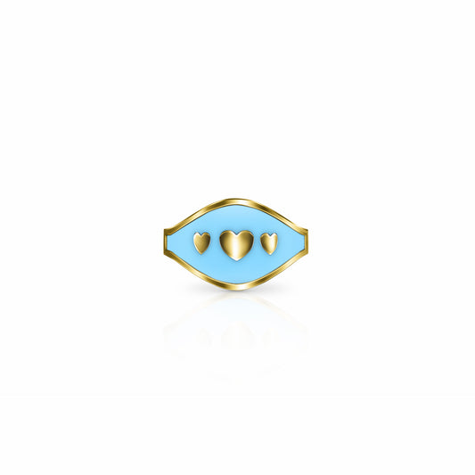 Cigar Band Symbol Ring, hearts | 14K Gold Sky Blue Ring {{ catogery }} {{ Collections }}