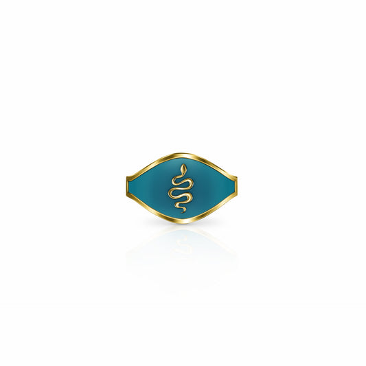 Cigar Band Symbol Ring, serpent | 14K Gold Seafoam Green Ring {{ catogery }} {{ Collections }}
