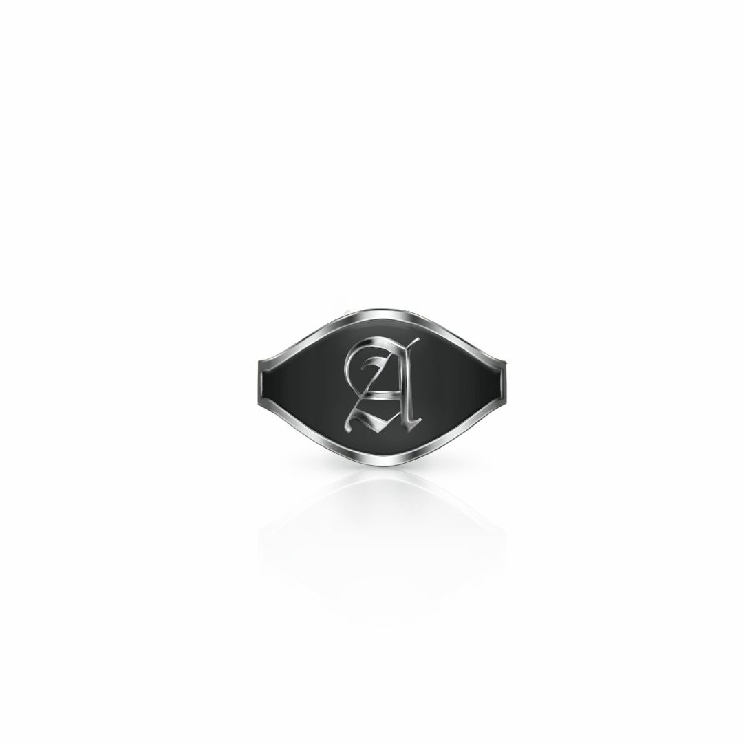Cigar Band Initial Ring, old english | Sterling Silver Black Night Ring {{ catogery }} {{ Collections }}