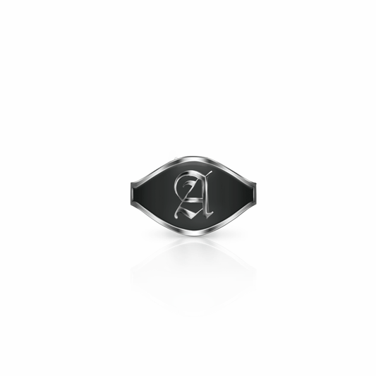 Cigar Band Initial Ring, old english | Sterling Silver Black Night Ring {{ catogery }} {{ Collections }}