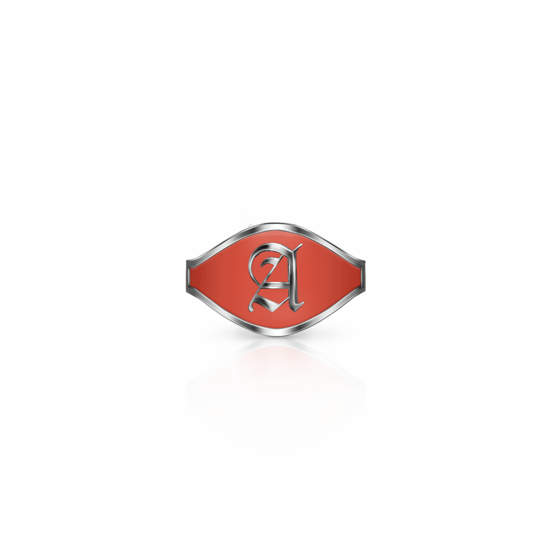 Cigar Band Initial Ring, old english | Sterling Silver Red Clay Ring {{ catogery }} {{ Collections }}
