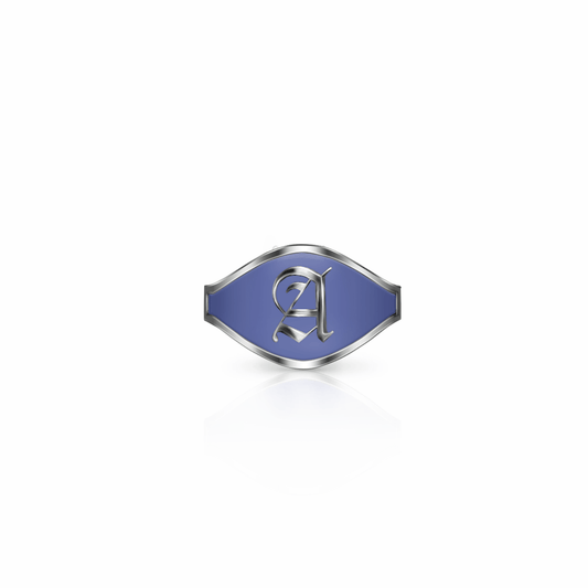 Cigar Band Initial Ring, old english | Sterling Silver Royal Blue Ring {{ catogery }} {{ Collections }}