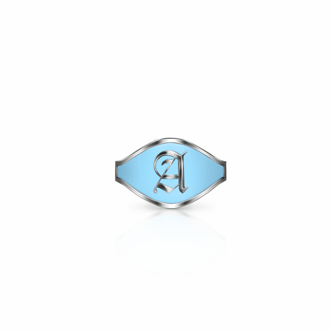 Cigar Band Initial Ring, old english | Sterling Silver Sky Blue Ring {{ catogery }} {{ Collections }}