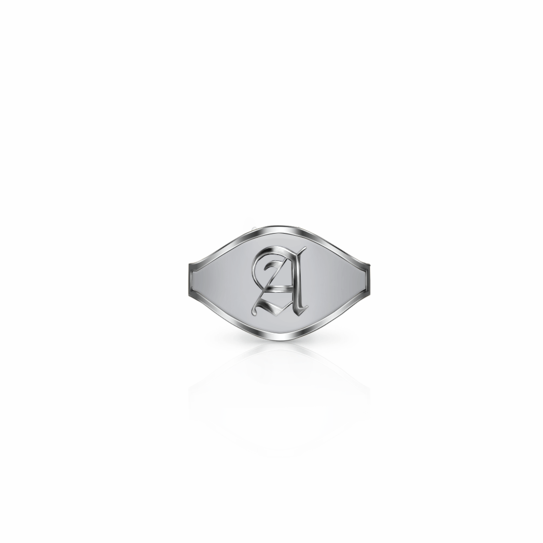 Cigar Band Initial Ring, old english | Sterling Silver Steel Gray Ring {{ catogery }} {{ Collections }}