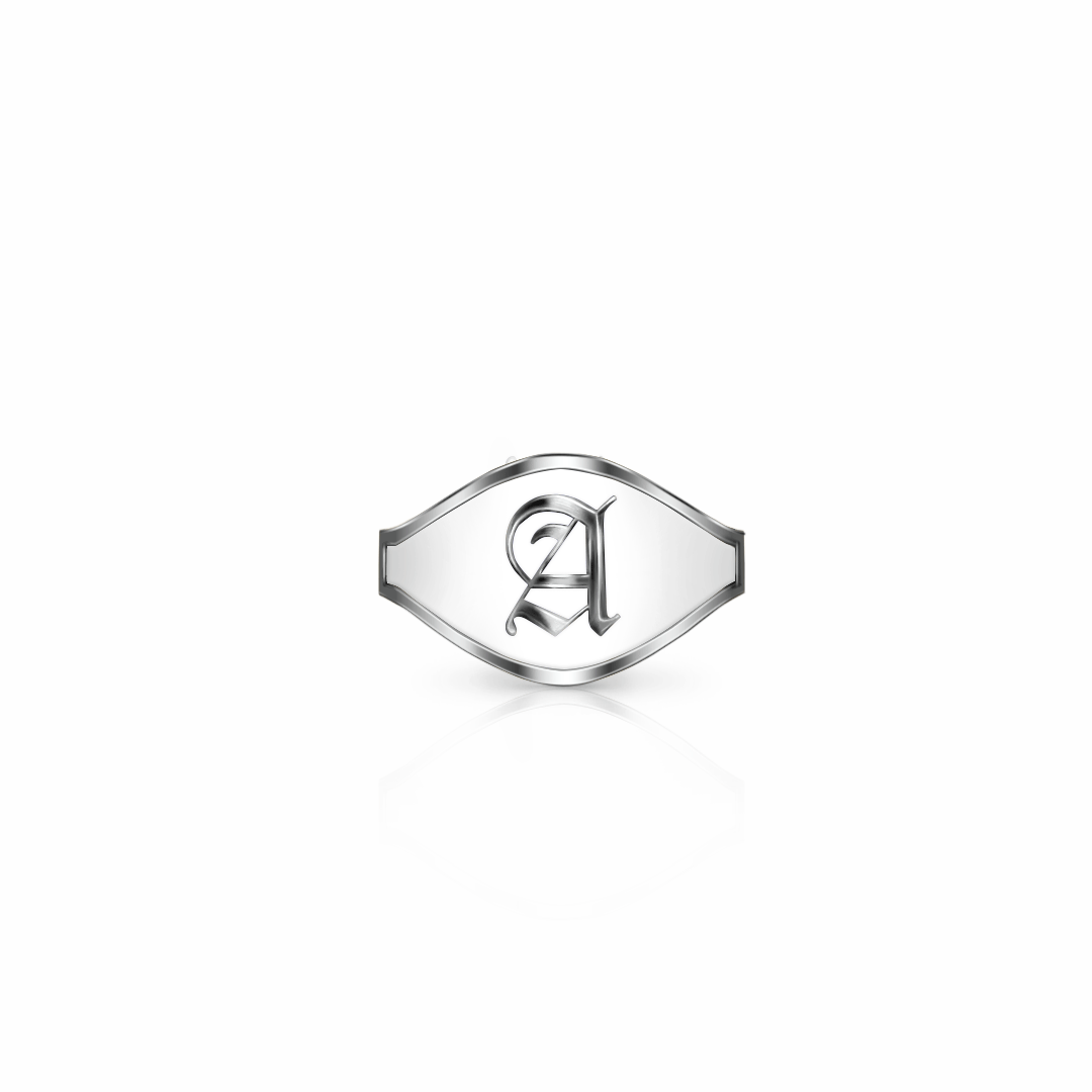 Cigar Band Initial Ring, old english | Sterling Silver White Cloud Ring {{ catogery }} {{ Collections }}