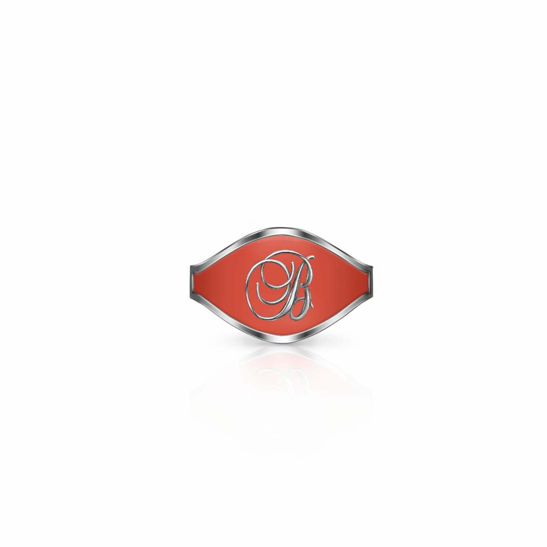 Cigar Band Initial Ring, script | Sterling Silver Red Clay Ring {{ catogery }} {{ Collections }}