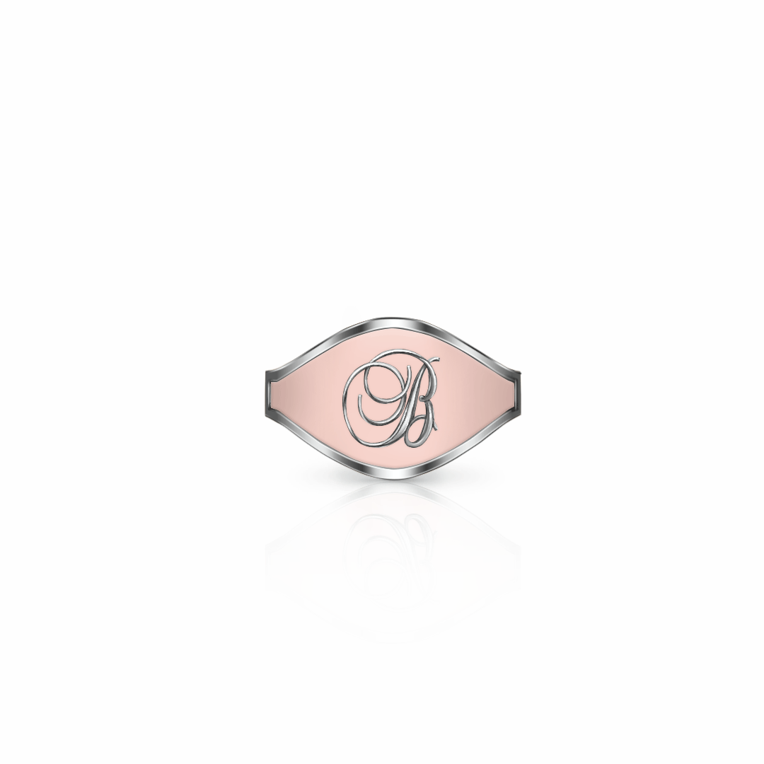 Cigar Band Initial Ring, script | Sterling Silver Rose Petal Ring {{ catogery }} {{ Collections }}