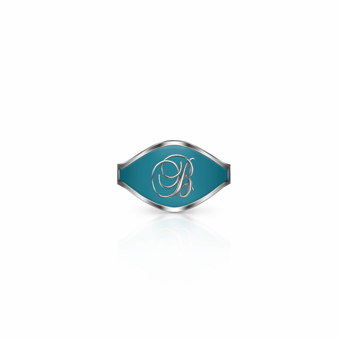 Cigar Band Initial Ring, script | Sterling Silver Seafoam Green Ring {{ catogery }} {{ Collections }}