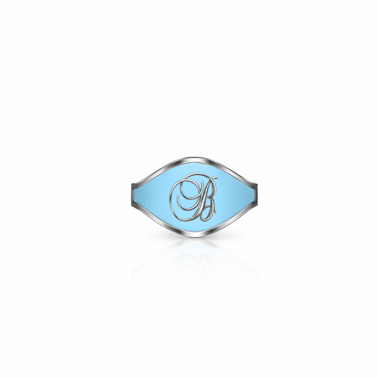 Cigar Band Initial Ring, script | Sterling Silver Sky Blue Ring {{ catogery }} {{ Collections }}