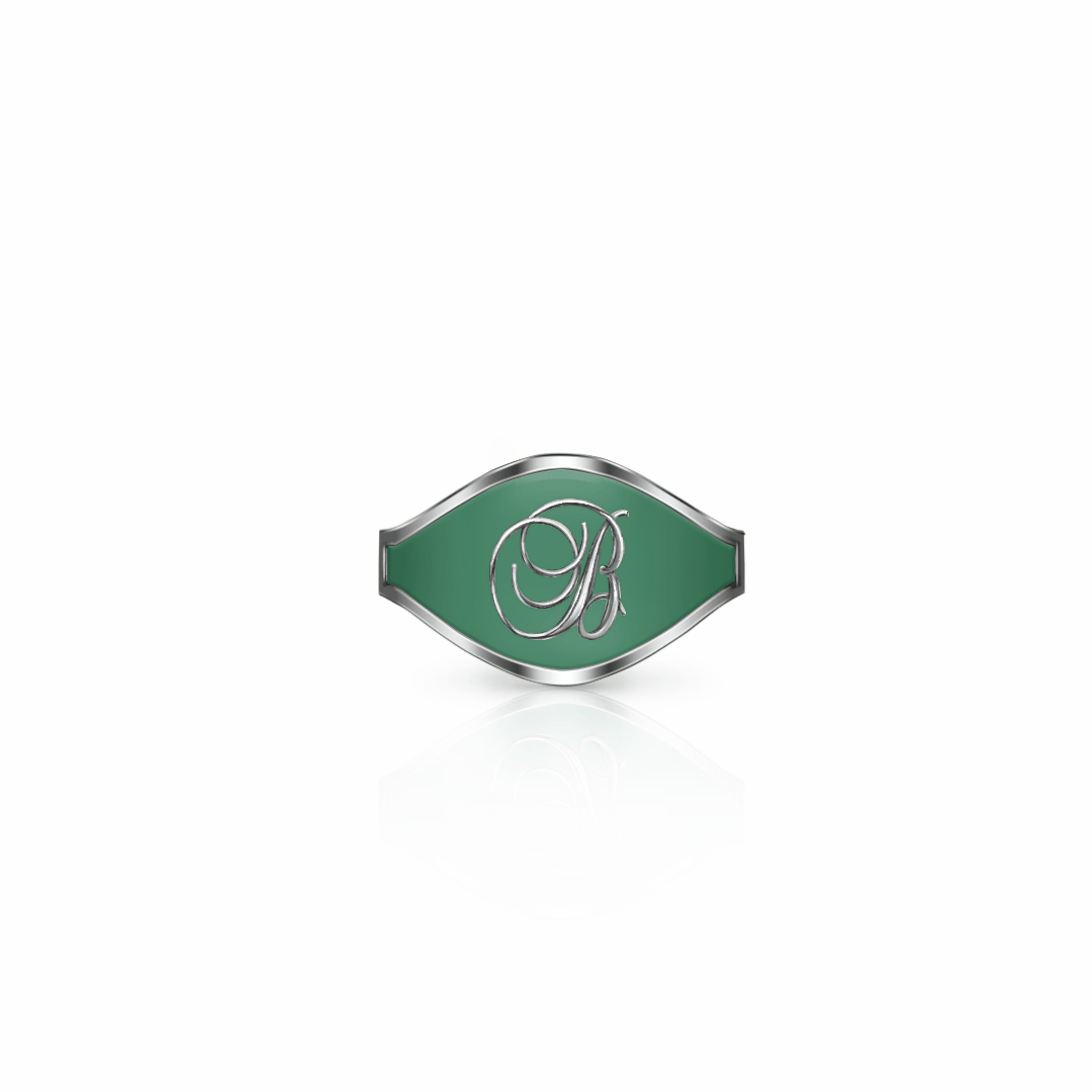 Cigar Band Initial Ring, script | Sterling Silver Spring Green Ring {{ catogery }} {{ Collections }}