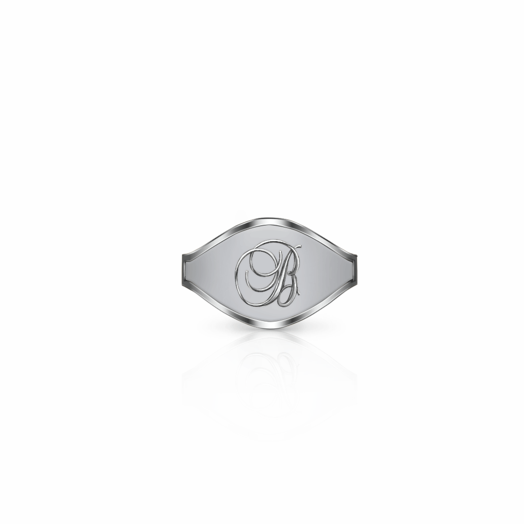 Cigar Band Initial Ring, script | Sterling Silver Steel Gray Ring {{ catogery }} {{ Collections }}