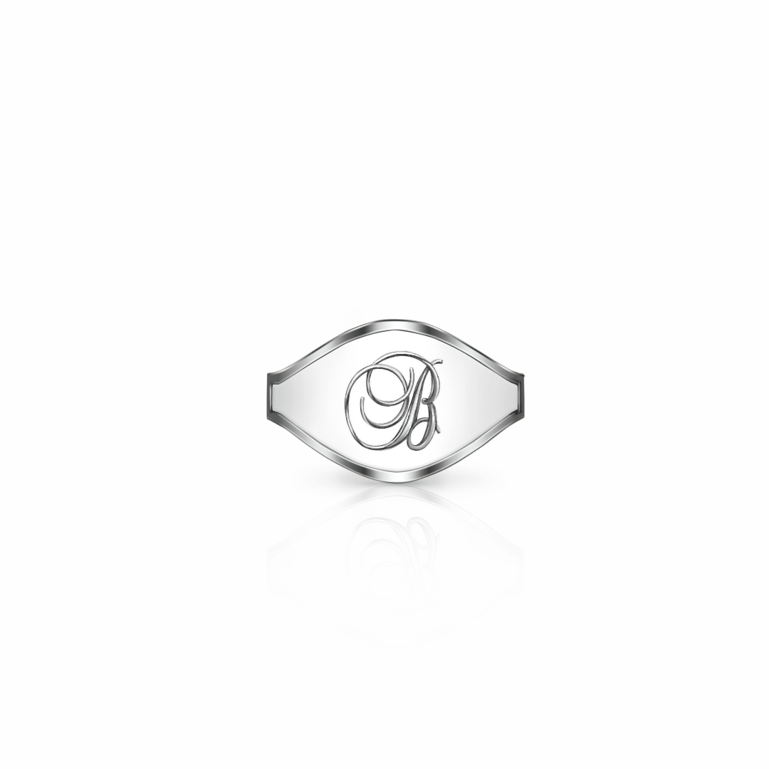 Cigar Band Initial Ring, script | Sterling Silver White Cloud Ring {{ catogery }} {{ Collections }}