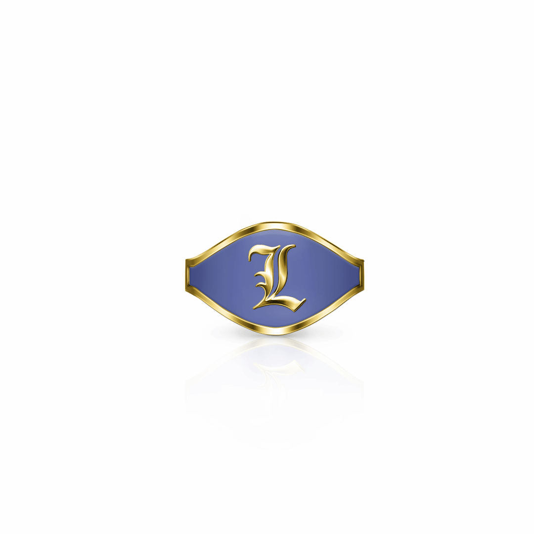 Cigar Band Initial Ring, old english | 14K Gold Royal Blue Ring {{ catogery }} {{ Collections }}
