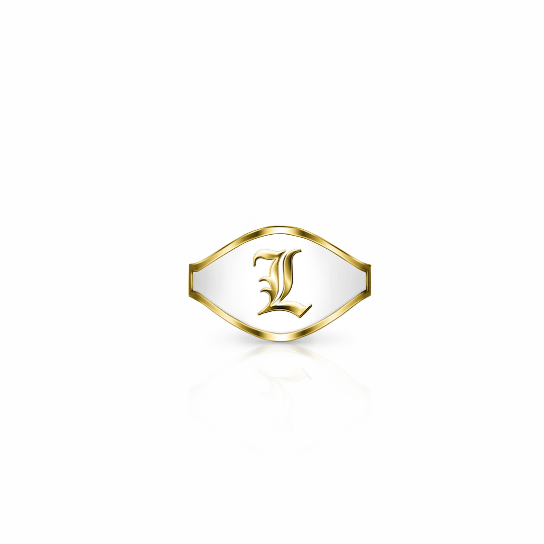 Cigar Band Initial Ring, old english | 14K Gold White Cloud Ring {{ catogery }} {{ Collections }}