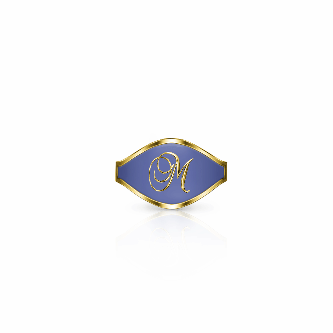 Cigar Band Initial Ring, script | 14K Gold Royal Blue Ring {{ catogery }} {{ Collections }}