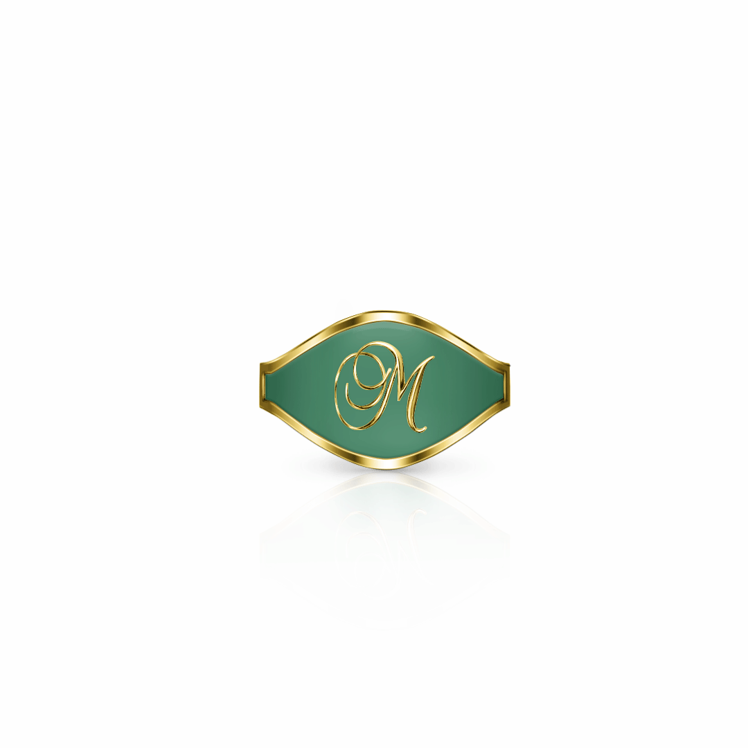 Cigar Band Initial Ring, script | 14K Gold Spring Green Ring {{ catogery }} {{ Collections }}