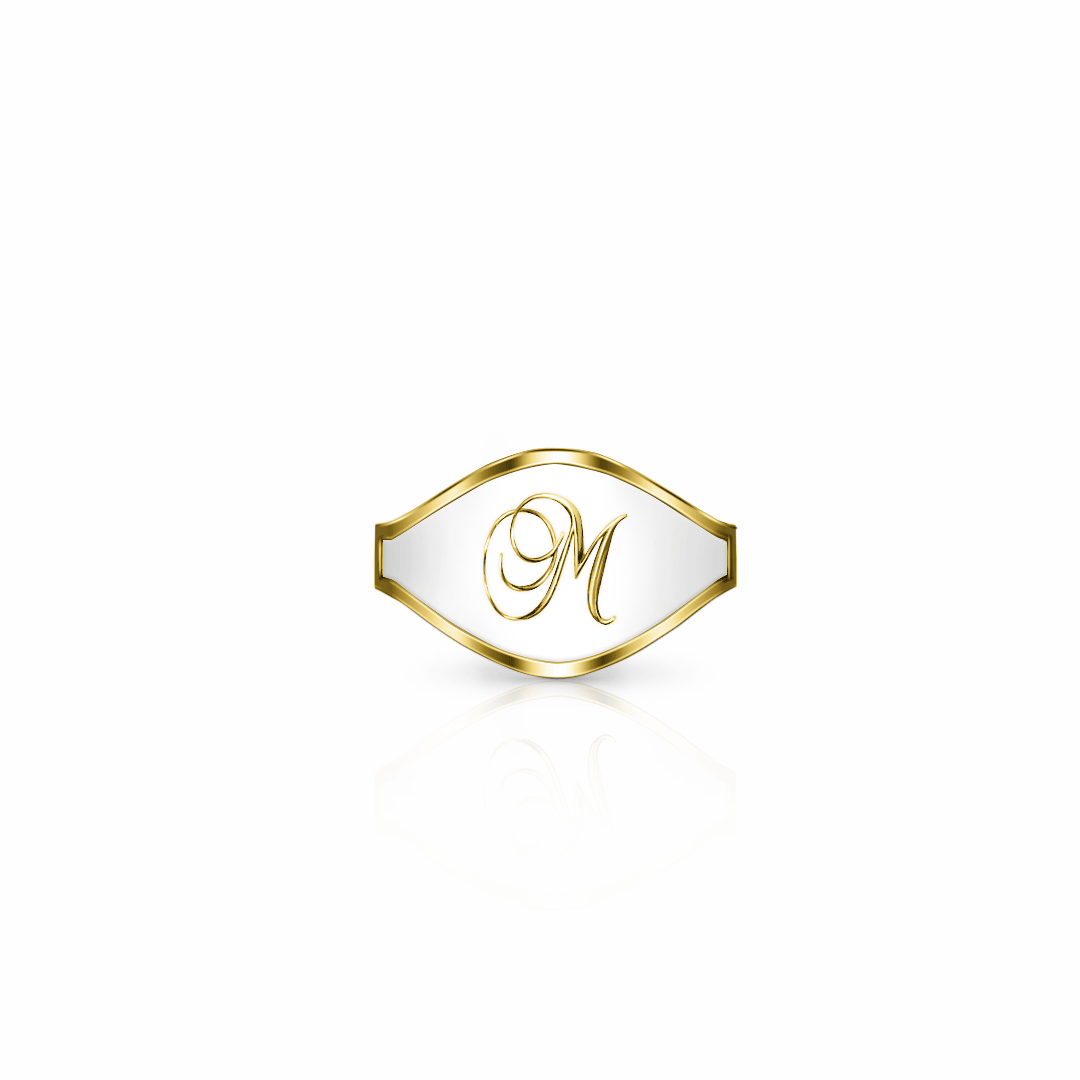 Cigar Band Initial Ring, script | 14K Gold White Cloud Ring {{ catogery }} {{ Collections }}
