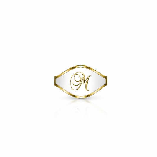 Cigar Band Initial Ring, script | 14K Gold White Cloud Ring {{ catogery }} {{ Collections }}