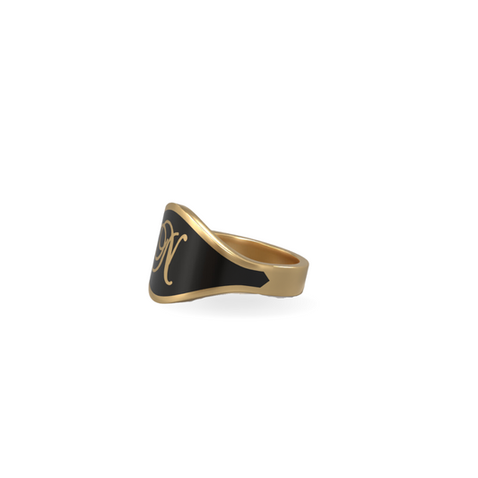 Cigar Band Initial Ring in Black Night | 18K Gold