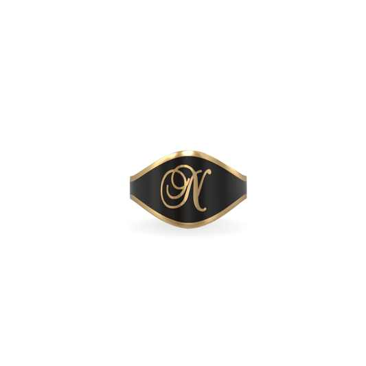 Cigar Band Initial Ring in Black Night | 18K Gold