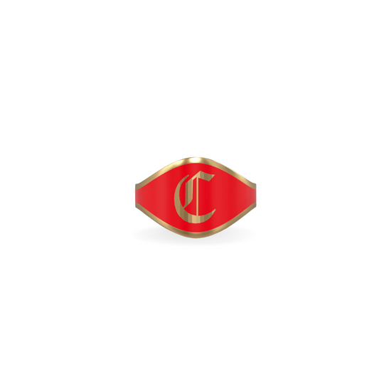 Cigar Band Initial Ring in Red Clay Enamel | 18K Gold