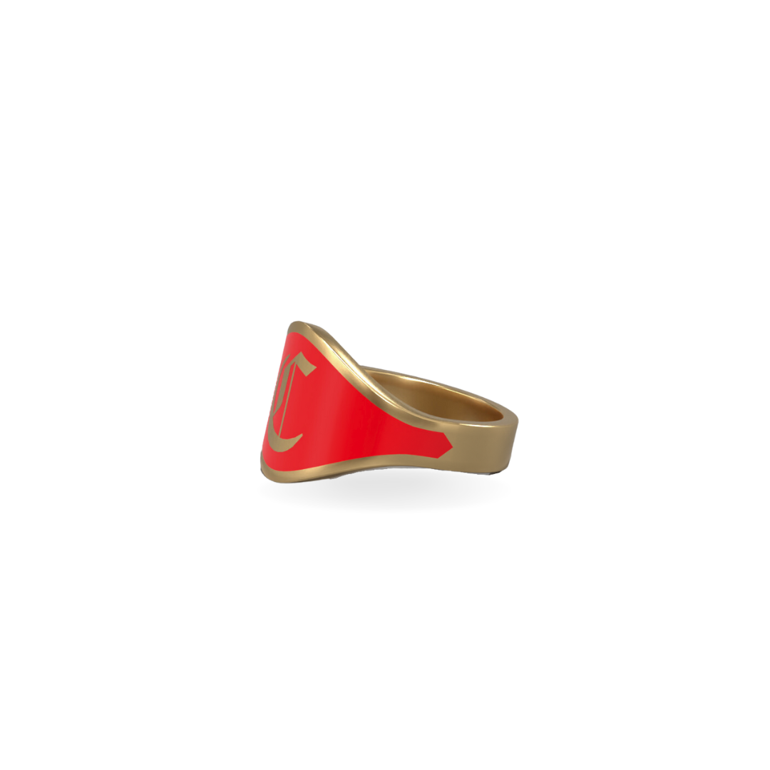 Cigar Band Initial Ring in Red Clay Enamel | 18K Gold