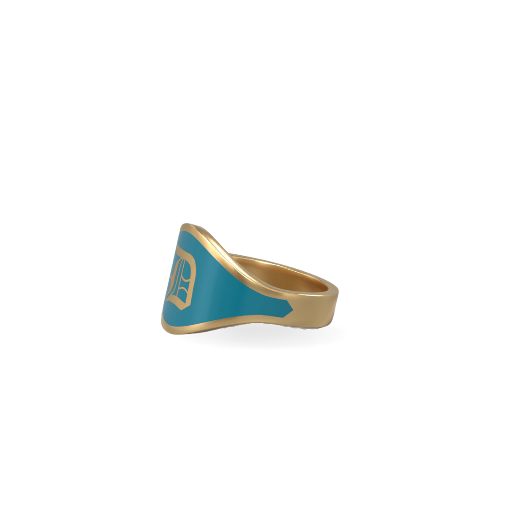 Cigar Band Initial Ring in Seafoam Green Enamel | 18K Gold