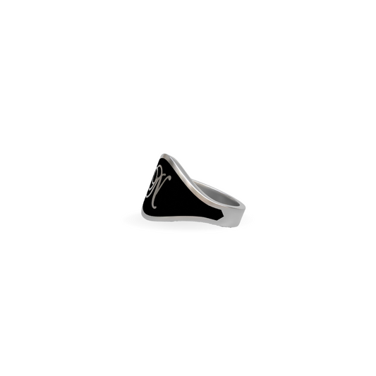 Cigar Band Initial Ring in Black Night Enamel | Sterling Silver